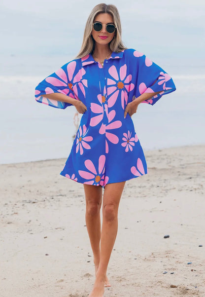 Floral Summer Loose Fit Tunic Shirt Romper