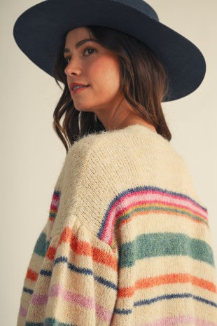 SUNSET CARNIVAL STRIPE COZY RELAXED CARDIGAN