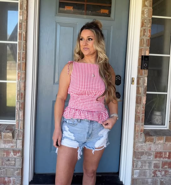 Red Gingham Smocked Plaid Top
