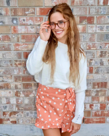 Waist Side Tie Button Ruffle Polka Dot Skort