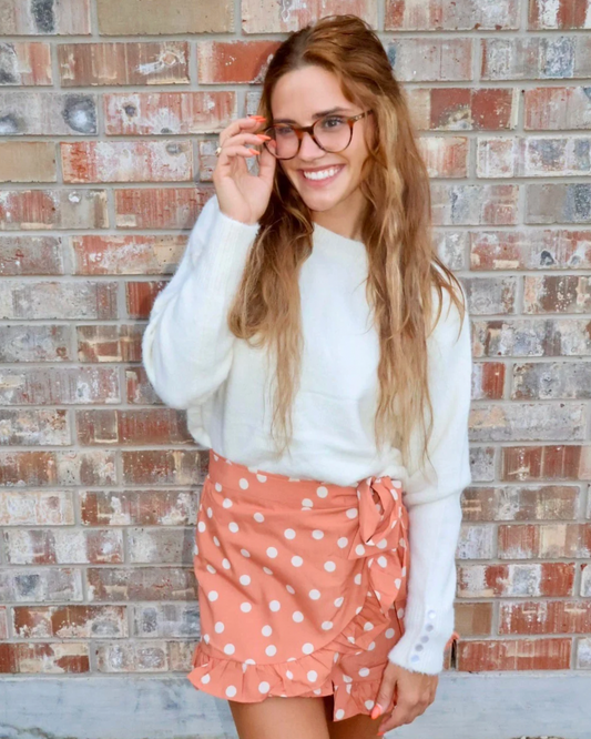 Waist Side Tie Button Ruffle Polka Dot Skort