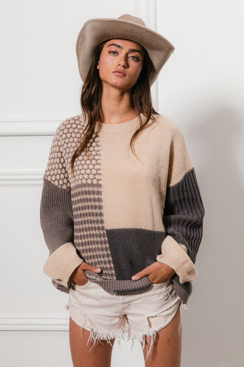 Mixed Pattern Block Sweater