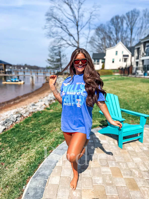 Dilly Dally Graphic Tee on Flo Blue