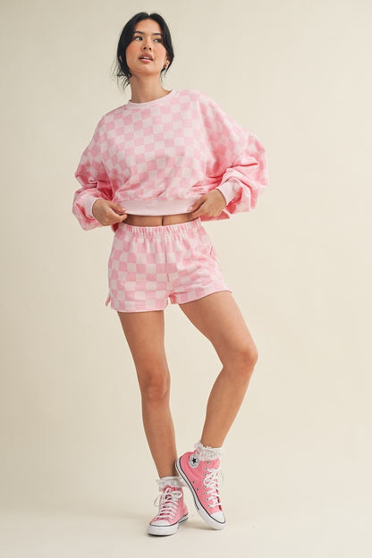 So Fetch Checkered Pink Short Set