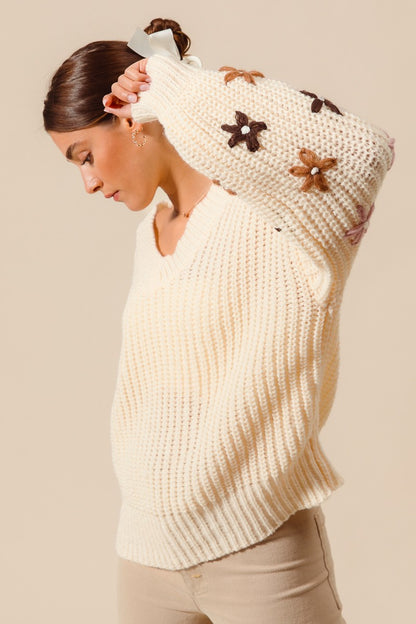 Juliette Sweater Top With Embroidered Sleeves