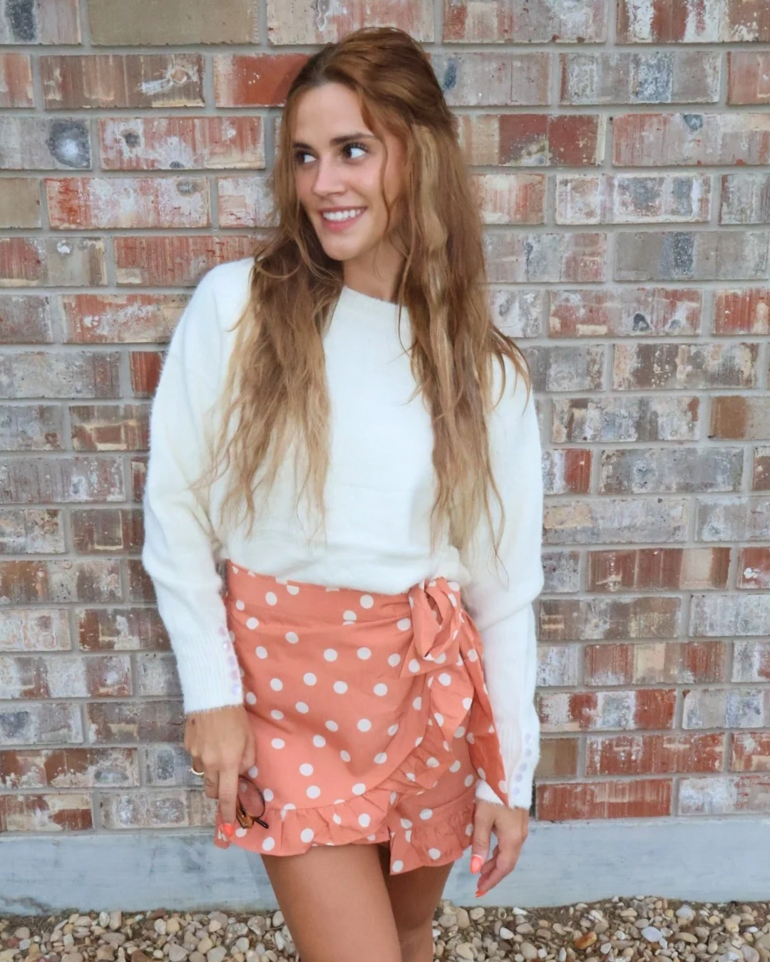 Waist Side Tie Button Ruffle Polka Dot Skort