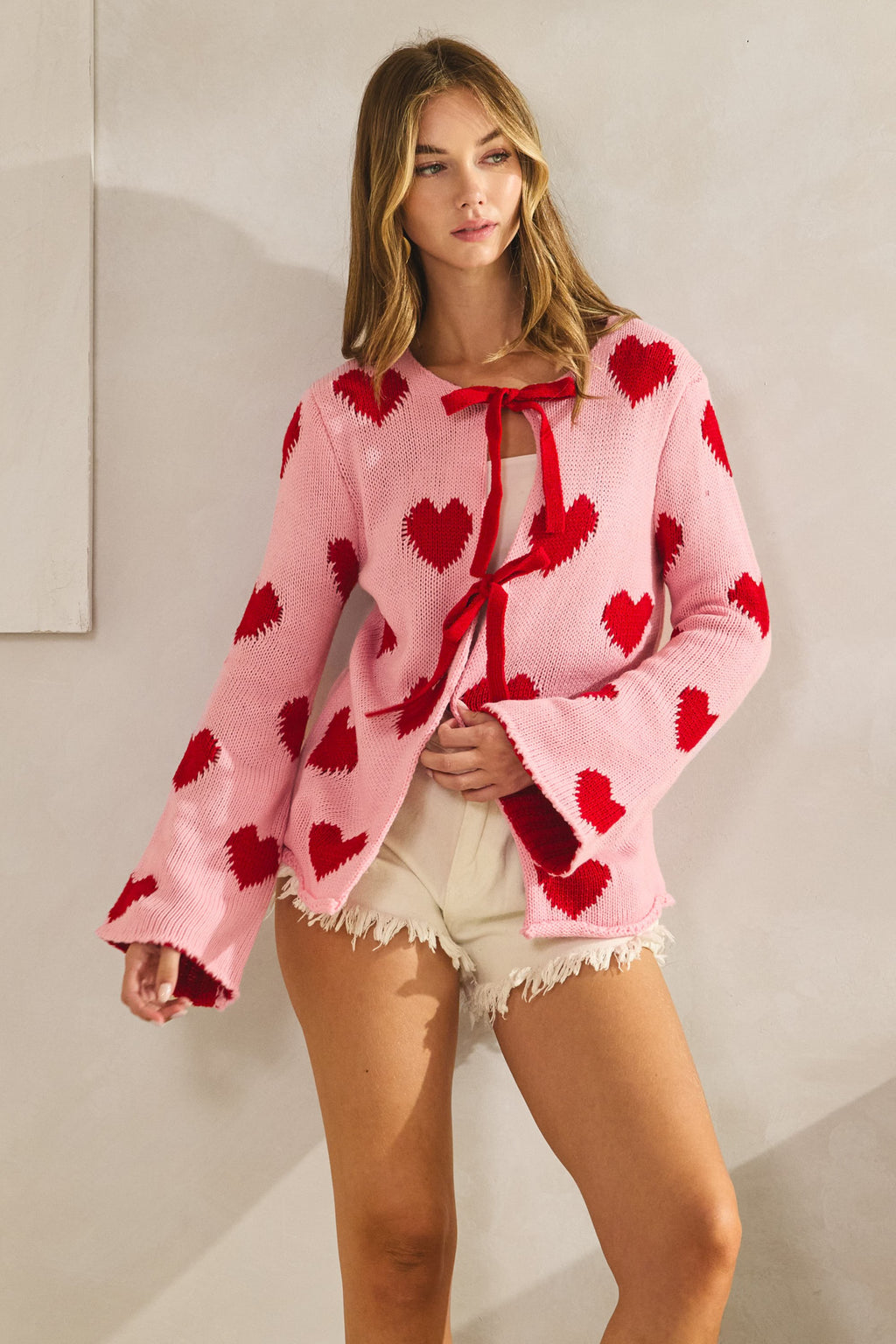 Sweatheart Tie Front Cardigan