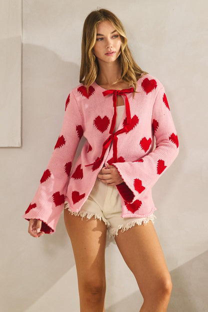 Sweatheart Tie Front Cardigan