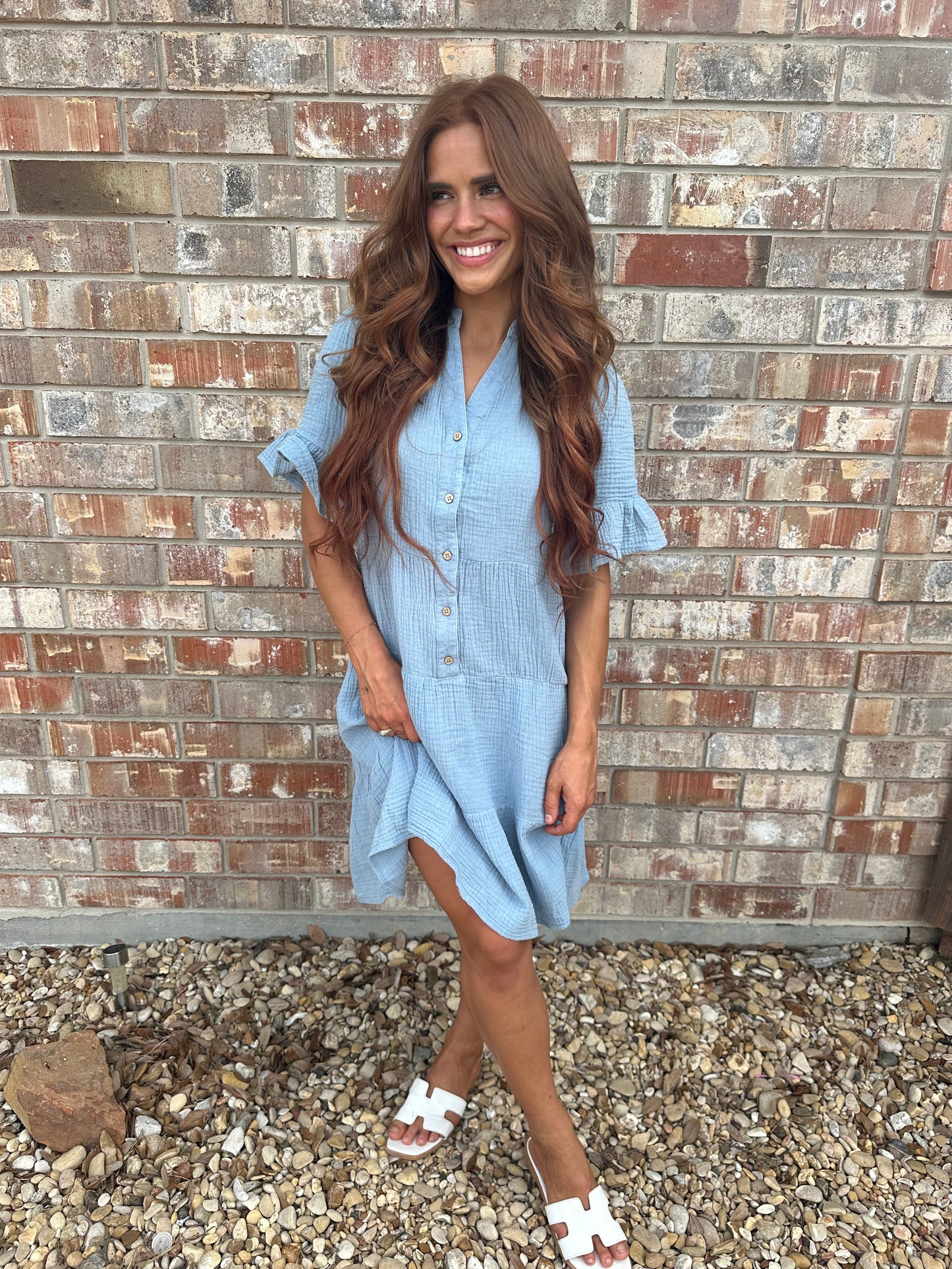 Mineral Washed Baby Bell Sleeve Woven Mini Dress