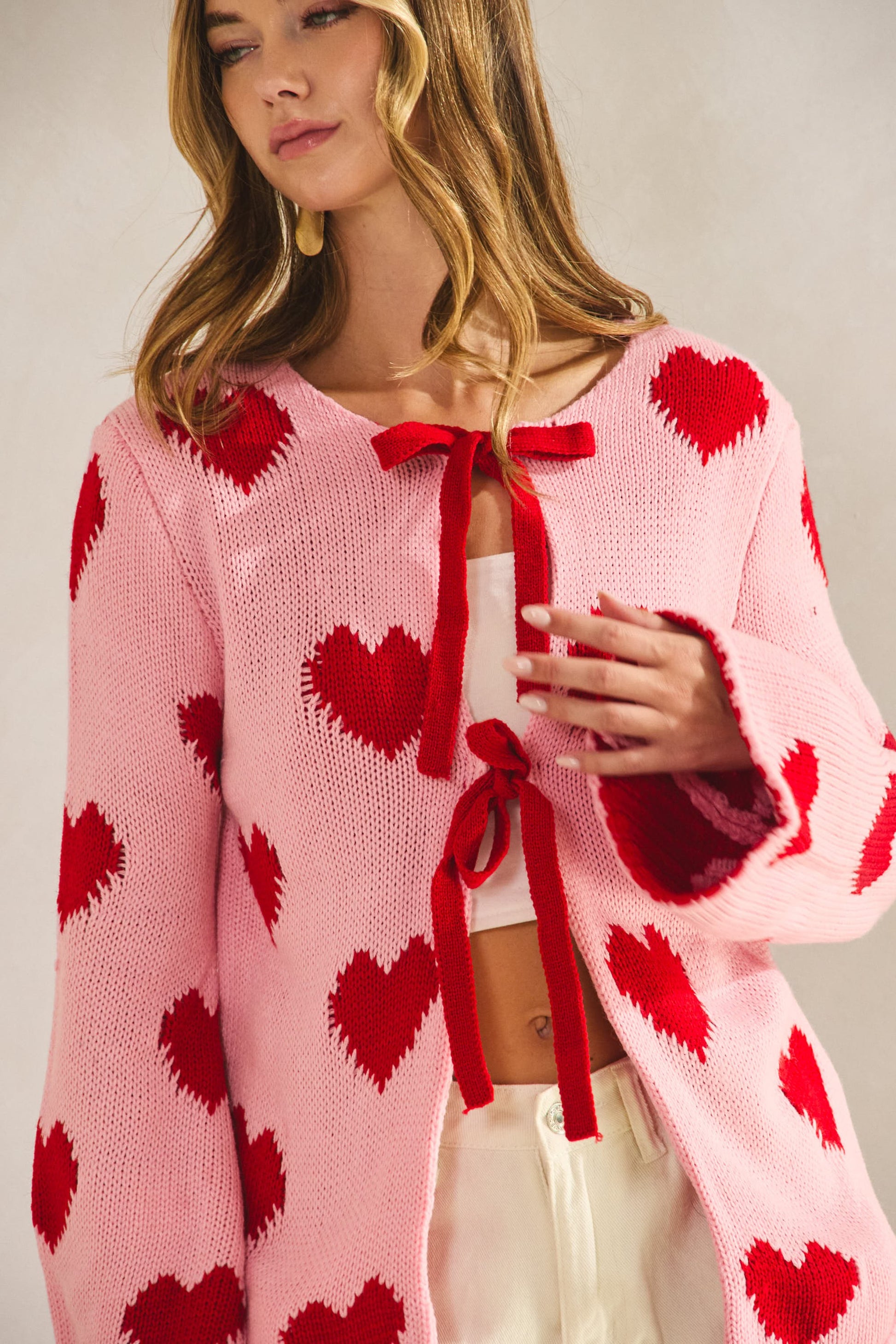 Sweatheart Tie Front Cardigan