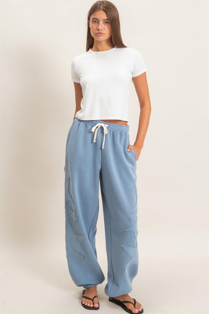 Star Patch Jogger Pants-Dusty Blue