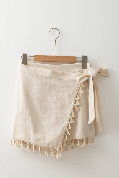 Tassel Trim Wrap Knot Side Bohemian Style Mini Skort