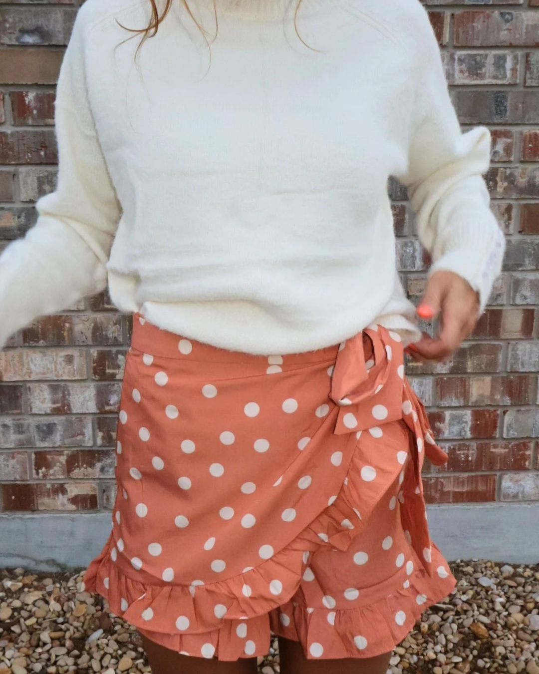 Waist Side Tie Button Ruffle Polka Dot Skort