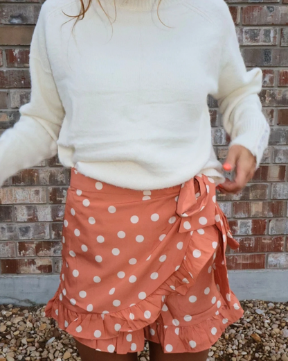 Waist Side Tie Button Ruffle Polka Dot Skort
