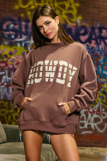 'howdy' Applique Oversized Mock-neck Sweatshirt
