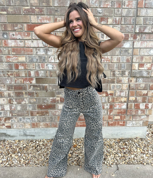 Leopard Print Denim Pants