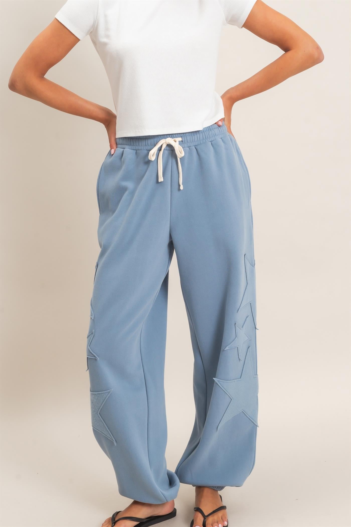 Star Patch Jogger Pants-Dusty Blue