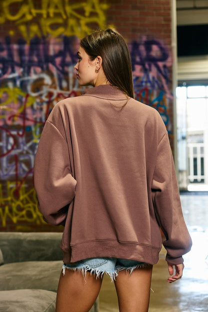 'howdy' Applique Oversized Mock-neck Sweatshirt