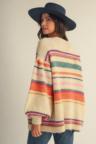 SUNSET CARNIVAL STRIPE COZY RELAXED CARDIGAN
