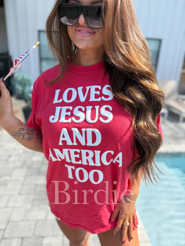 Loves Jesus & America Too Vinyl Graphic Tee on Paprika
