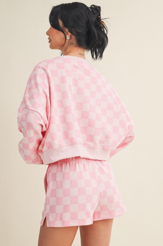 So Fetch Checkered Pink Short Set