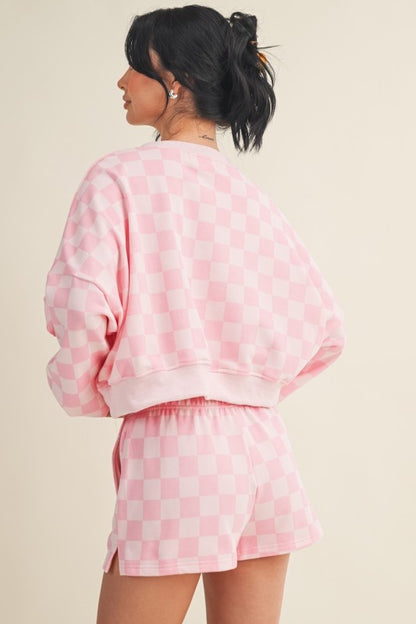 So Fetch Checkered Pink Short Set