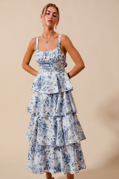 Floral Print Tiered Maxi Dress