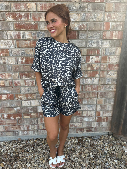 Cheetah Printed Casual Tee and Shorts Lounge Set