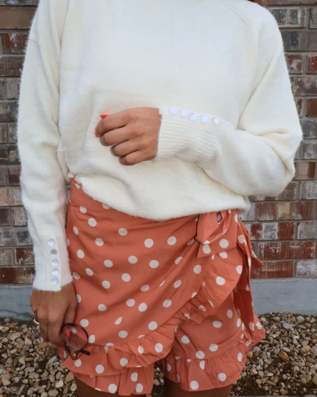 Waist Side Tie Button Ruffle Polka Dot Skort