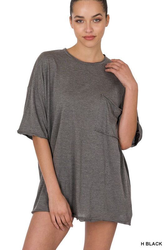 TRI BLEND OVERSIZED FRONT POCKET BOYFRIEND TEE-MULTI COLORS