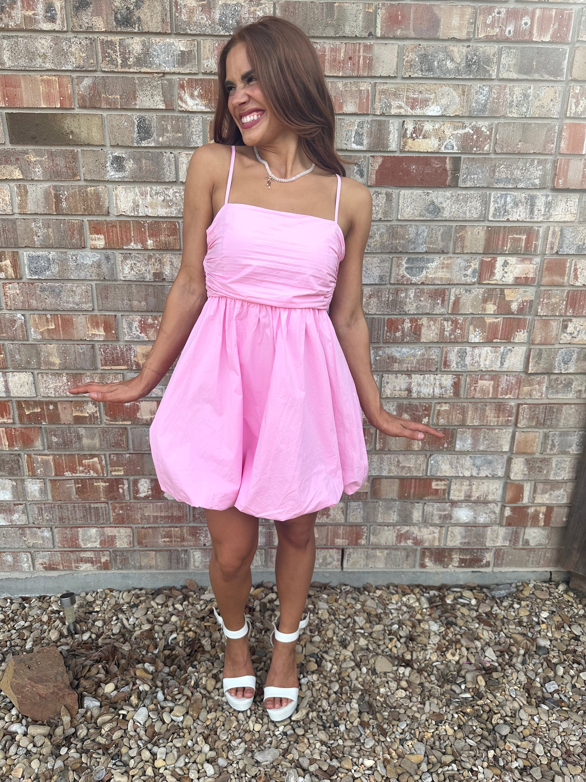 Poppy in Pink Bubble Hem Mini Dress – Be You Boutique