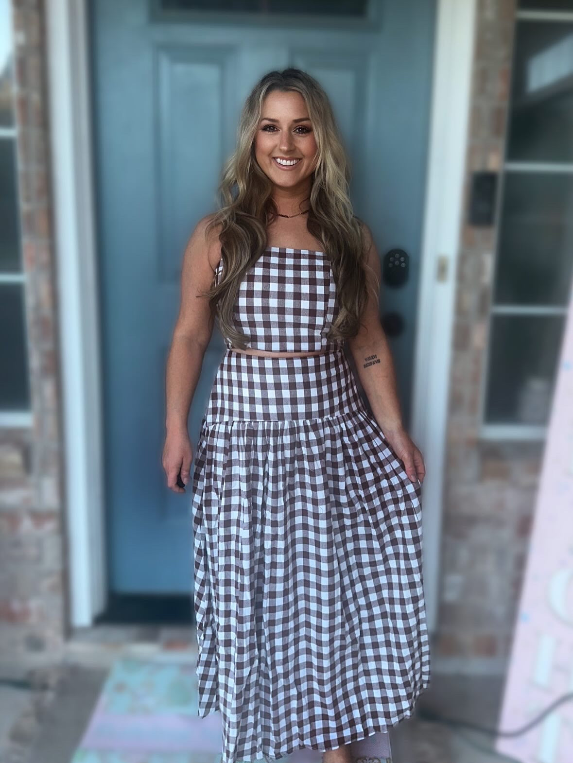 Gingham Flared Maxi Skirt