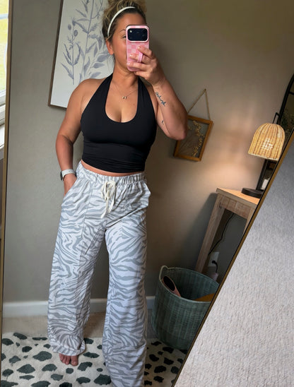 Zebra Print Wide Leg Patchwork  Pants