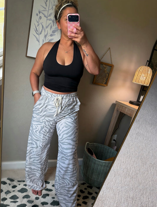 Zebra Print Wide Leg Patchwork  Pants