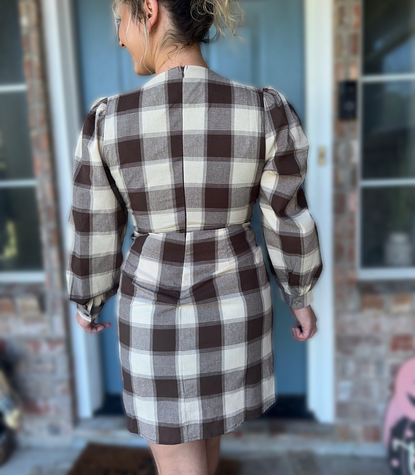 Plaid Deep V Neck Tie Waist Wrap Mini Dress