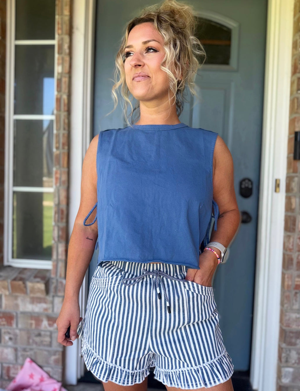 Sleeveless Raw Edge Top in Blue