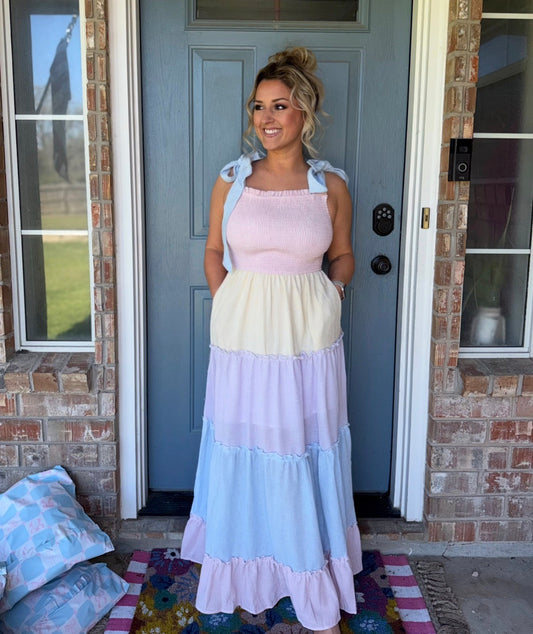 Spring Top Linen Tiered Maxi Dress