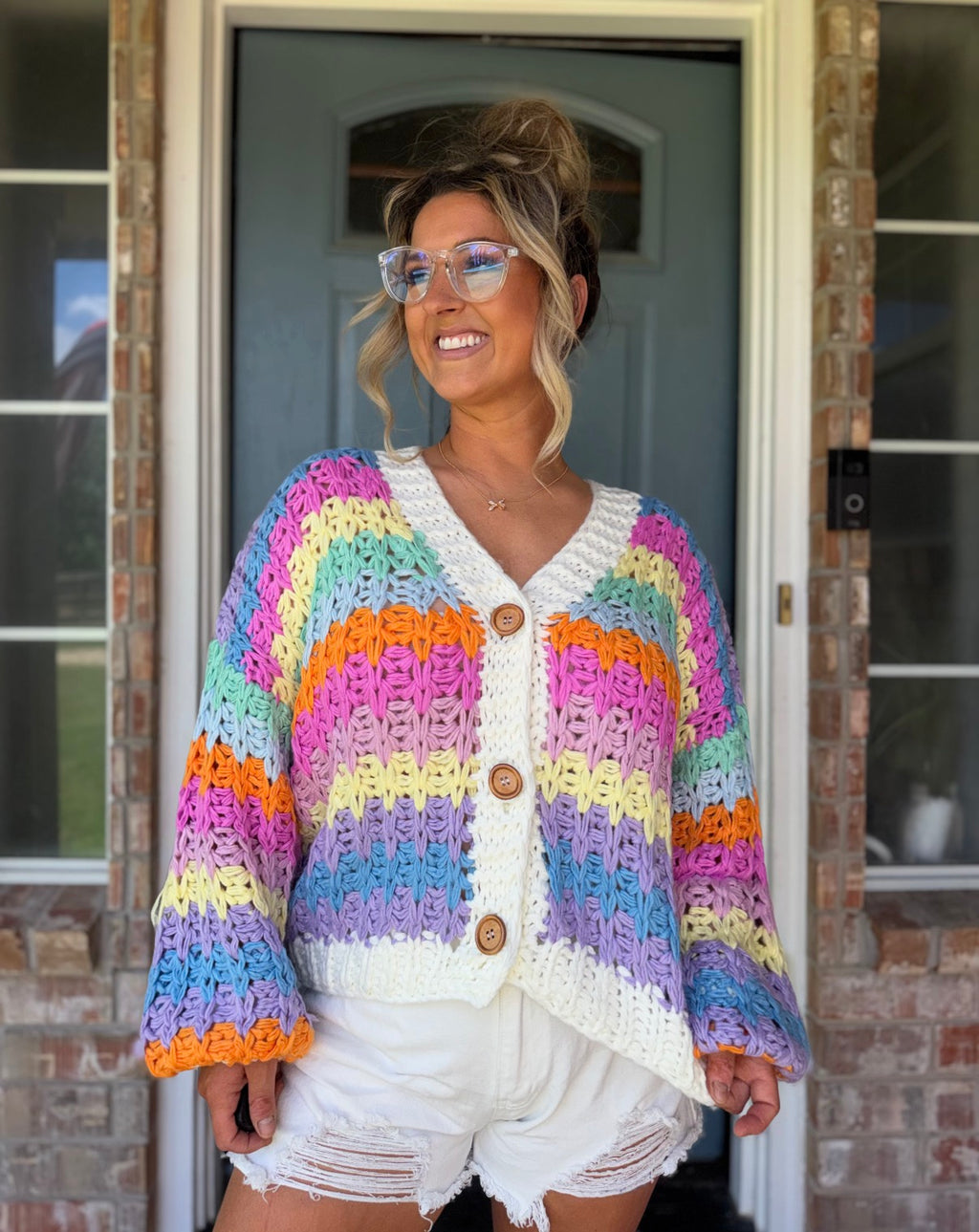 Rainbow Chunky Knit Oversized Cardigan