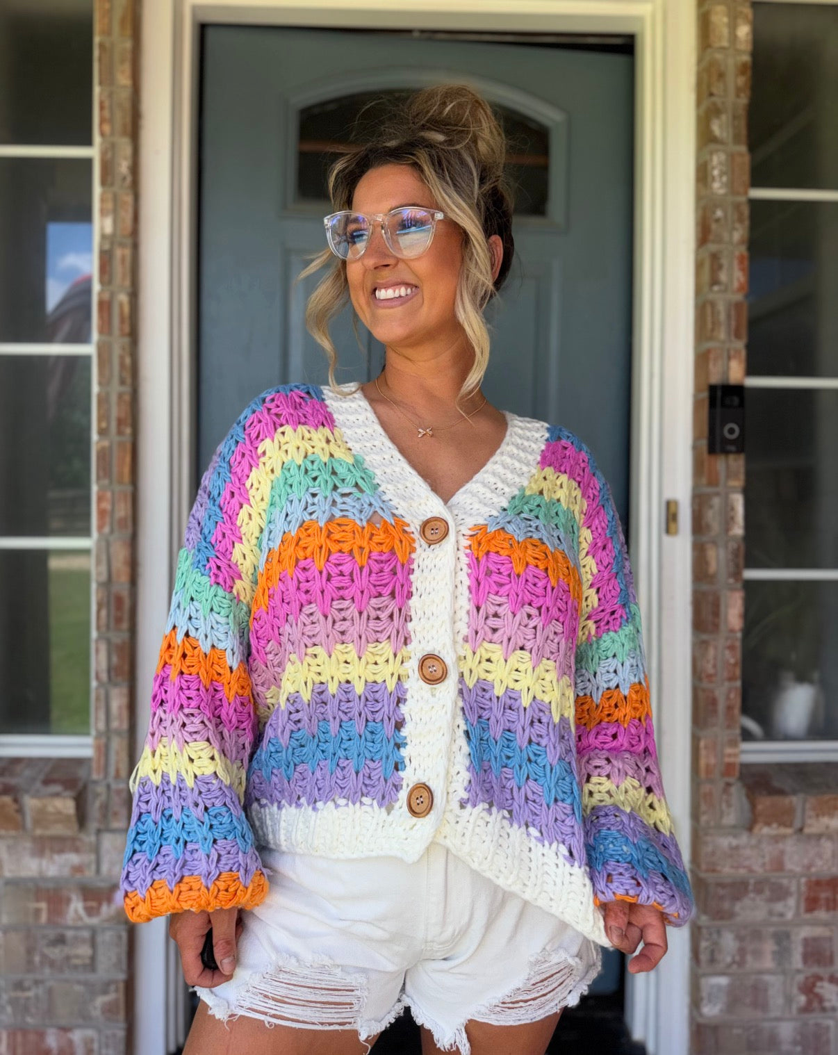 Rainbow Chunky Knit Oversized Cardigan