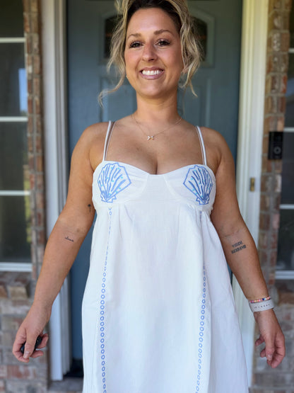 Embroidery Shell Babydoll Strappy Mini Dress