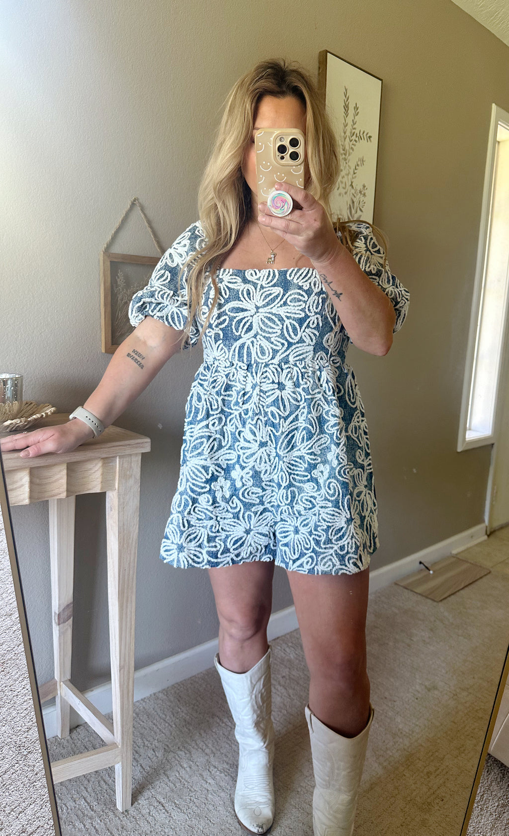 Floral Velvet Denim Romper