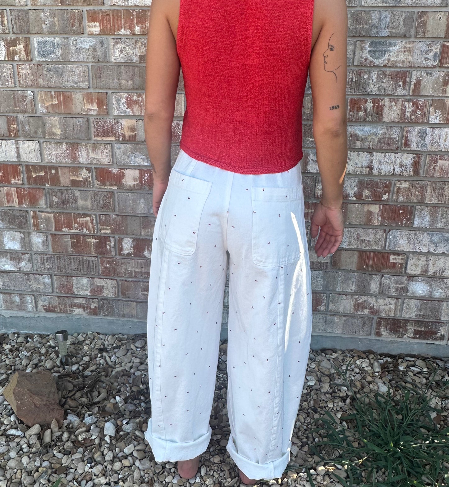 Mini Bow Print Washed Barrel Jeans