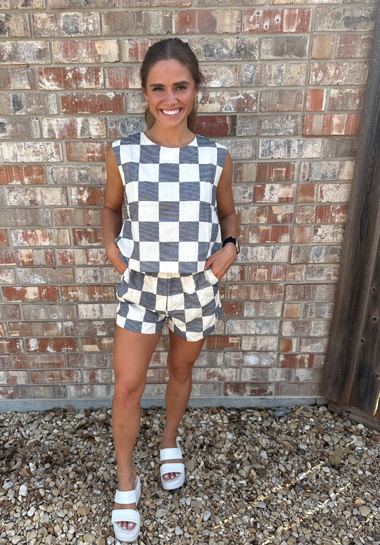 Navy and White Checkered Set