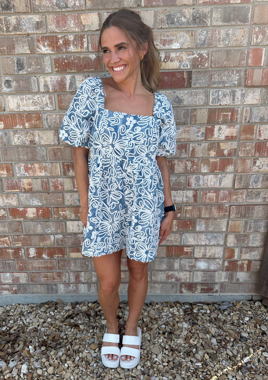 Floral Velvet Denim Romper