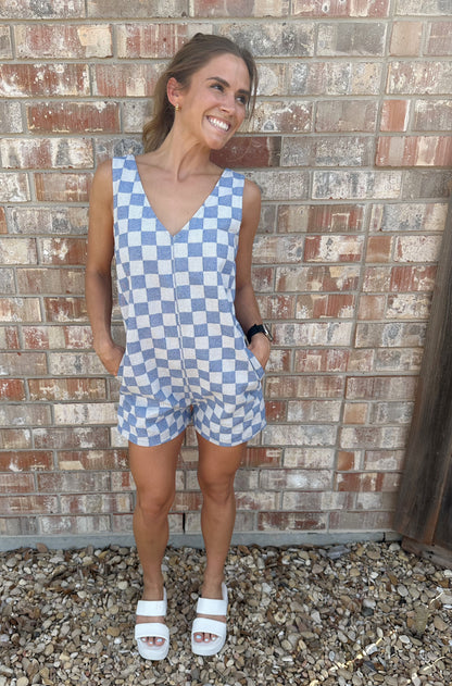 Denim Checker Print Romper