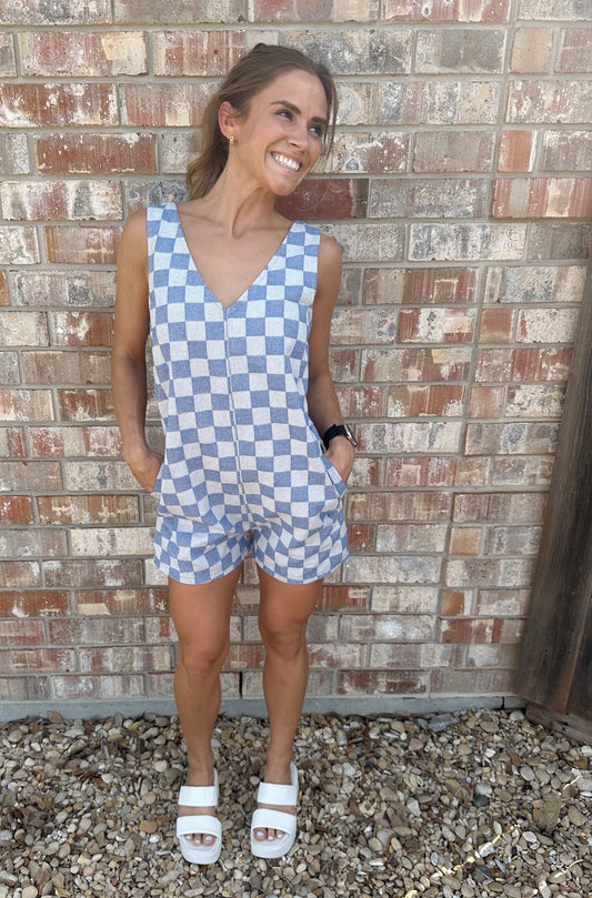 Denim Checker Print Romper