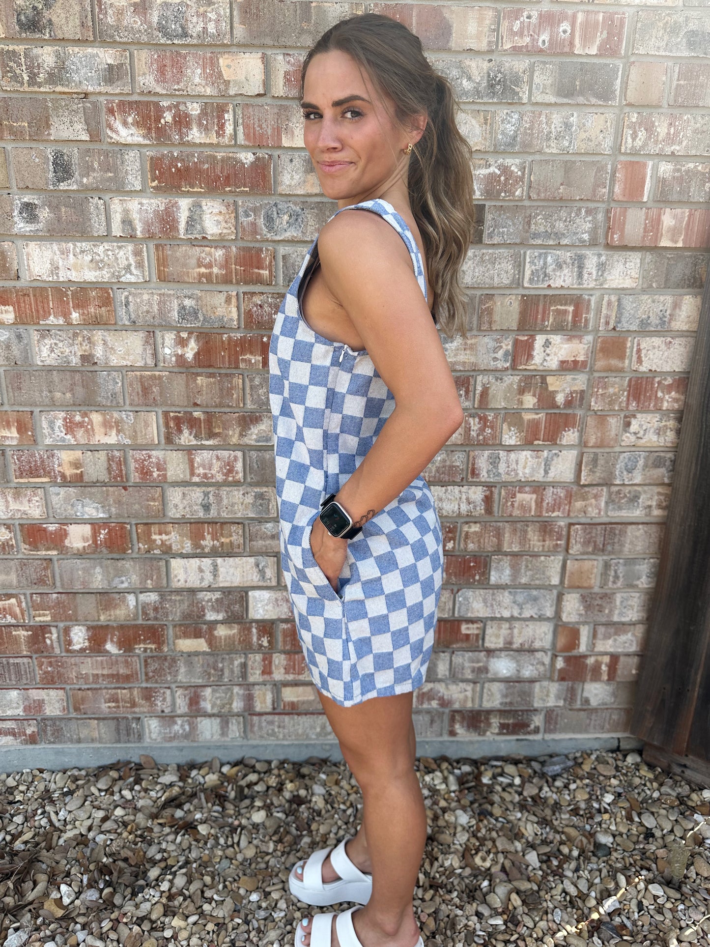 Denim Checker Print Romper