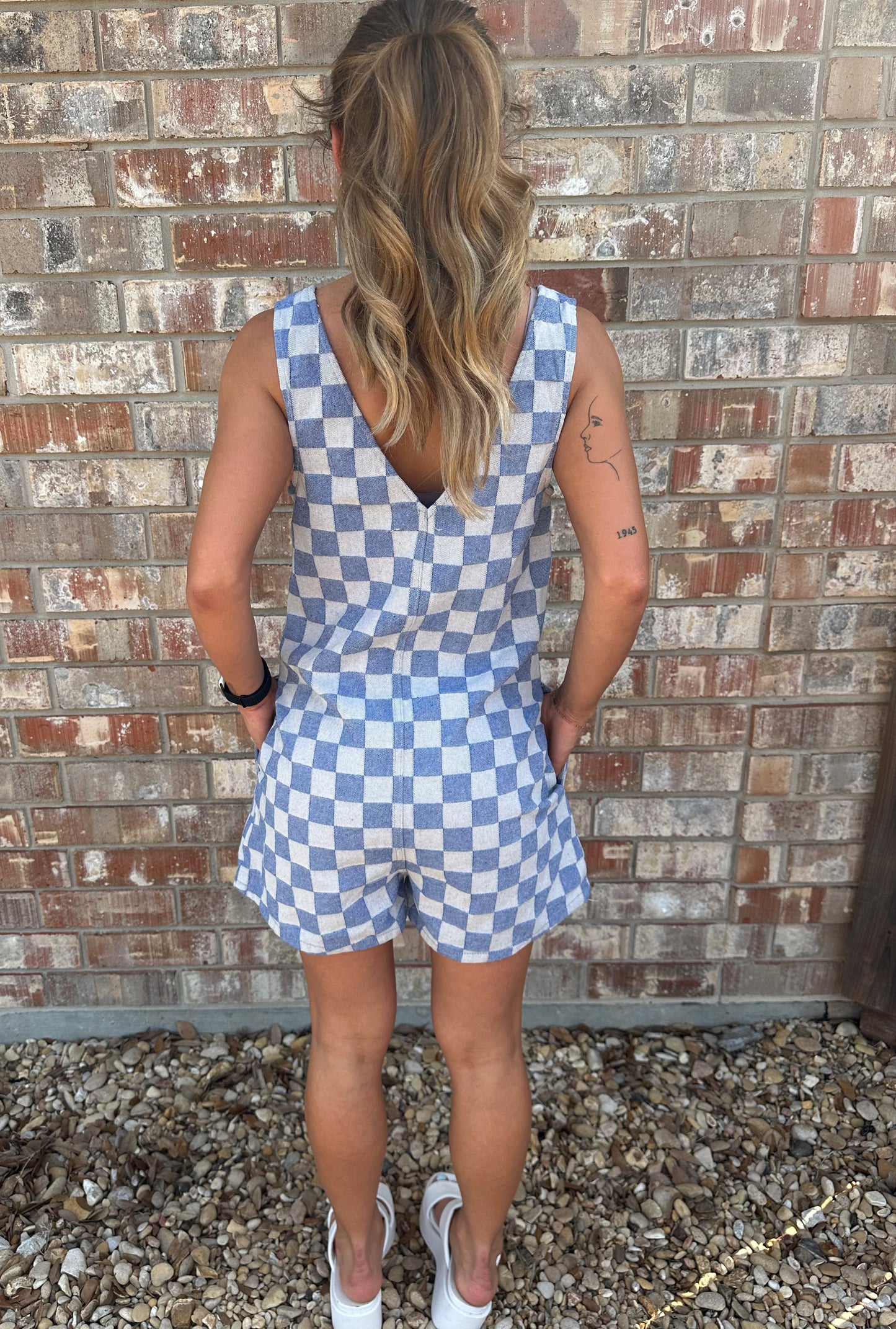 Denim Checker Print Romper