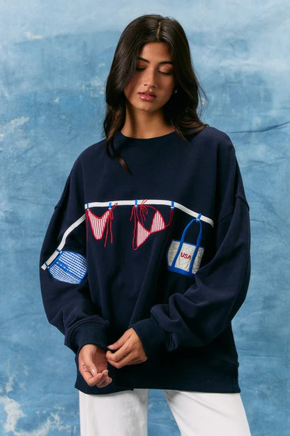 Red, White & Bikinis Clothesline Graphic Sweatshirt