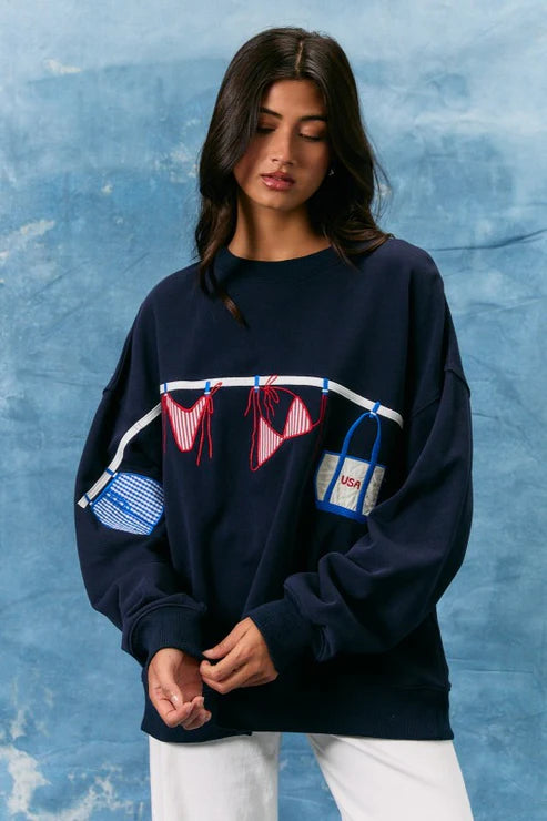 Red, White & Bikinis Clothesline Graphic Sweatshirt